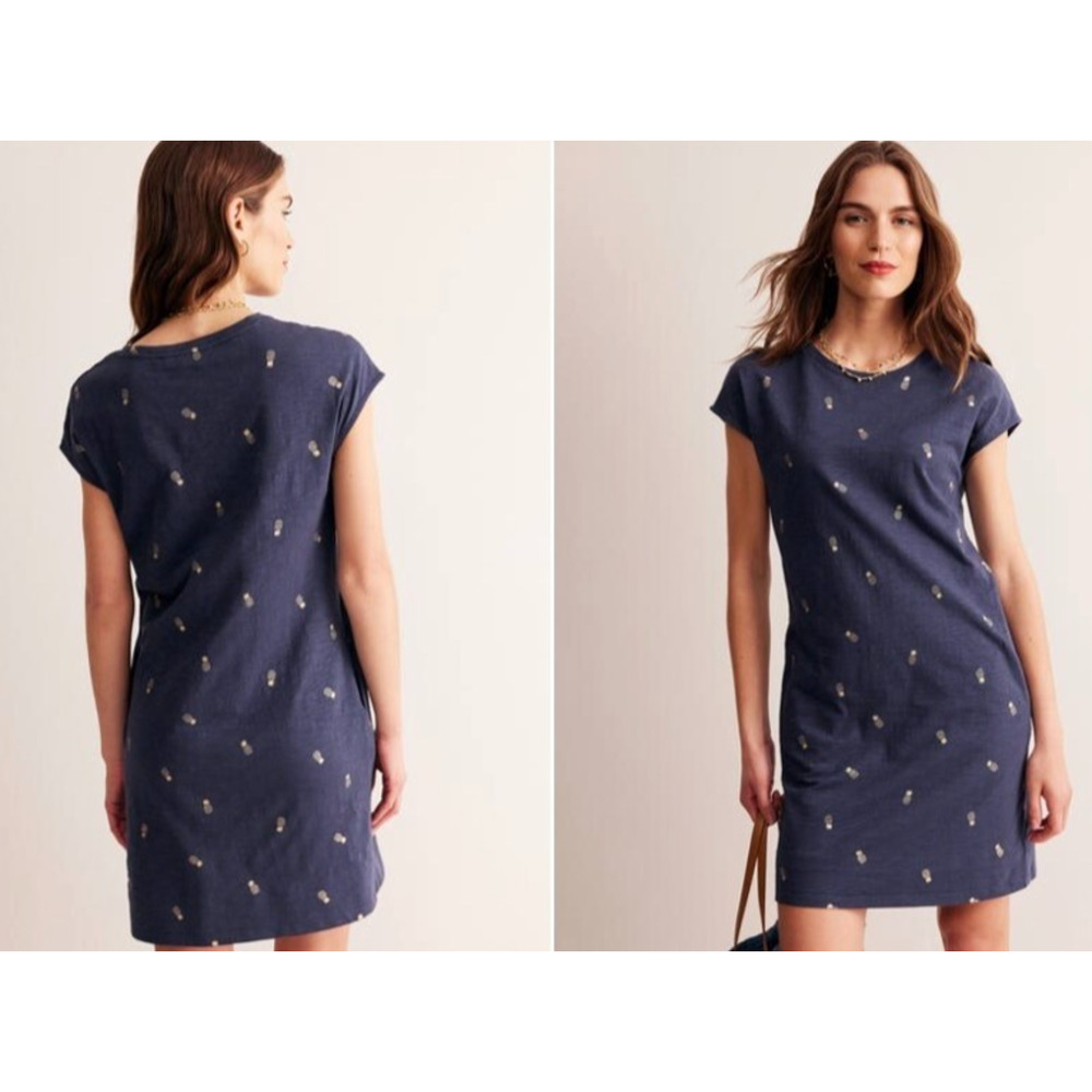 Boden Navy Mini Dress with Gold Pineapple Motif
